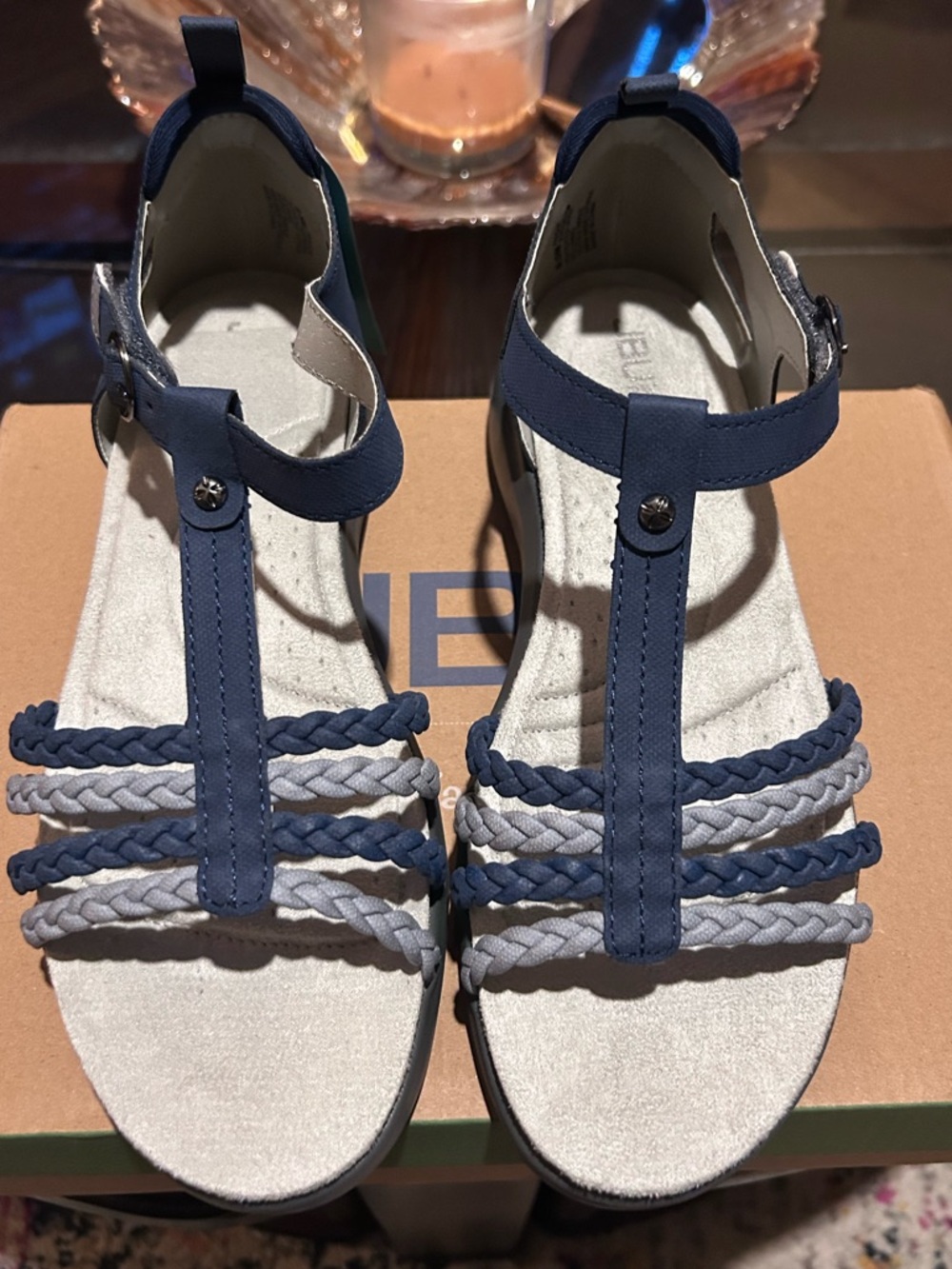 JBU Comfort T-Strap Braided Sandals - Navy size 8.5 NIB
